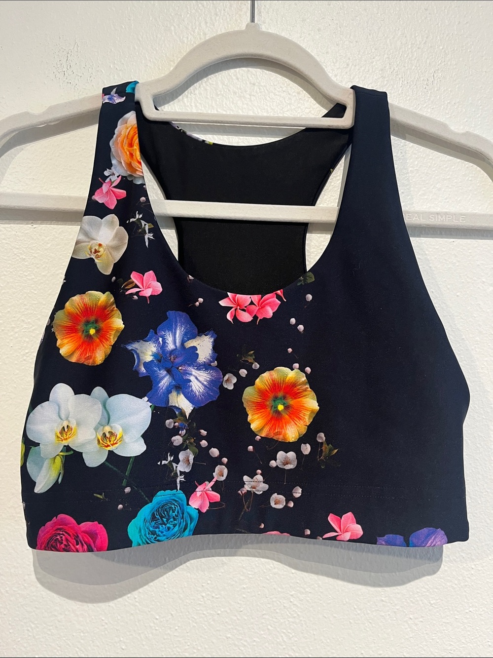 TEREZ New York Floral Print Sports Bra Crop Top Black with Multicolor Flowers
